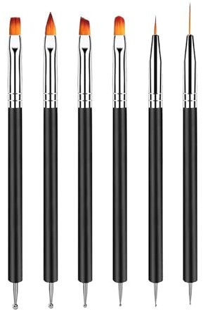 YPYMOD 6 Stück Doppel-Ende Nagel Pinsel, Nageldesign Pinsel, Doppel-Ende Nail Art Pinsel Kit Professionelle Maniküre Werkzeuge Kit?Schwarz?