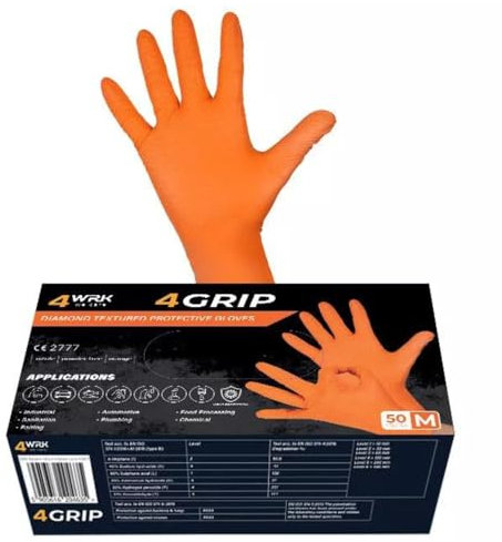 Unisex Nitrile Gloves Large & XL – Multipurpose Black & Orange Work Gloves, Powder Free, Latex Free Disposable Gloves, Heavy Duty Use (Orange, Large 2 Box)