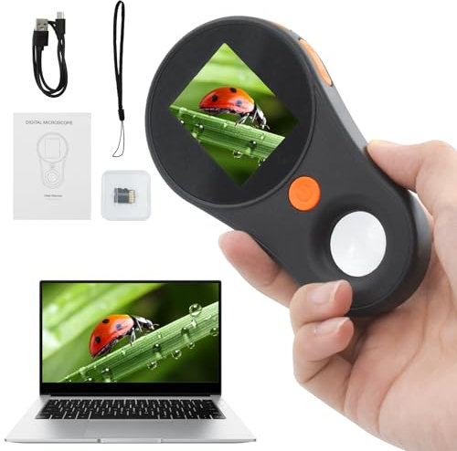 Mikroskop für Kinder mit Dem- 2,0 IPS-Bildschirm Taschenmikroskop, 200X Vergrößerung Kids Microscope, Einstellbare LED-Lichter Handy Mikroskop, USB Mikroskop-Anschluss an PC - Schwarz