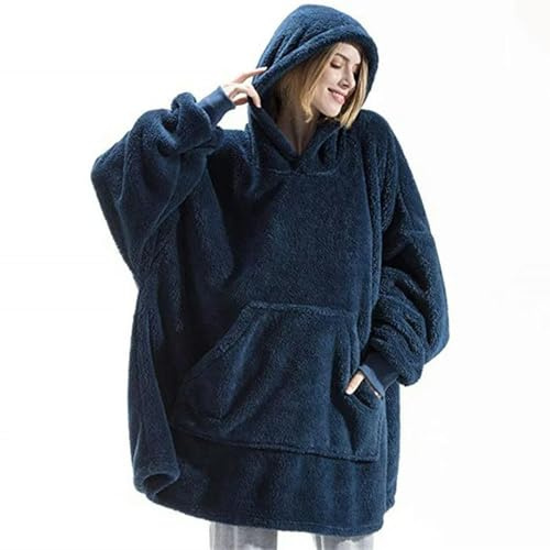 QXWD Sudadera con Capucha de Polar de Doble Cara para Mujer, Manta de Gran tamaño con Bolsillo Grande, Sudaderas holgadas cálidas para Parejas, Bata para Mujer y Hombre