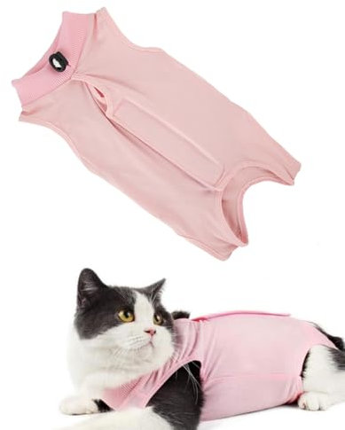 Professioneller Genesungsanzug für Katzen,Body Katze Nach OP,Anti-Lecken Anzug nach Operationen,Hautkrankheiten Oder Bauchwunden,E-Halsband Alternative für Katzen,Warmhalten und Schutz (Größe S,Rosa)