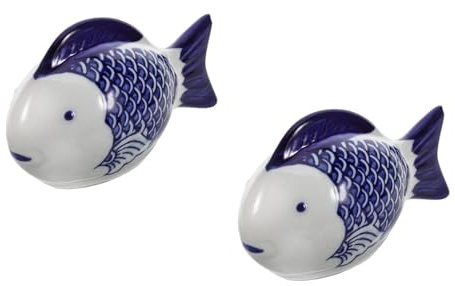 LUOZZY 2pcs Ceramic Floating Koi Fish Ornament Aquarium Pond Decor Handmade Porcelain Sculpture Miniature Tank Decoration Cute Animal Figurine for Home Garden