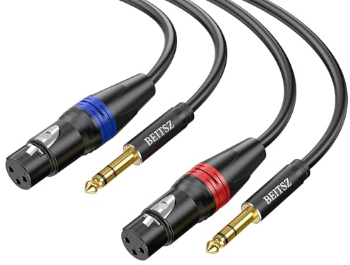 BEITSZ 2 Pack XLR Female to 1/4 Inch 6.35mm TRS Cable, 3m | Balanced 3-Pin, Dual-Shielded, 24AWG OFC, Gold-Plated, Flexible, Colour-Coded