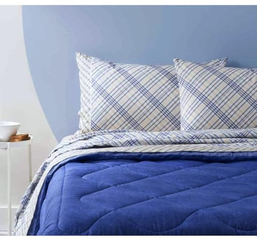 Bassetti COMPLETO LETTO PIAZZA SERIE MANIA IN FLANELLA - (blu beige)