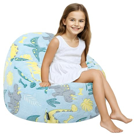 MeMoreCool Kids Bean Bag Chair with Filling Included, Blue Dinosaur