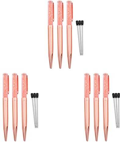 Uikdjgu Rose Gold Stift Bling Kristall Kugelschreiber Schwarzer Tintenstift mit 9 Zusaetzlichen Minen (Rose Gold 9 Pack)