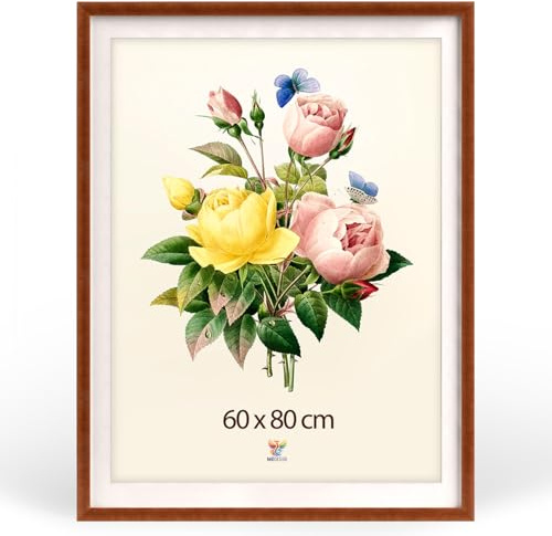MG Design Bilderrahmen 60 x 80 cm – Posterrahmen mit Braun Hochprofil-Holzrahmen und bruchsicherem Acrylglas, mit Passepartout, Hoch & Quer mit verstärkter Wandaufhängung