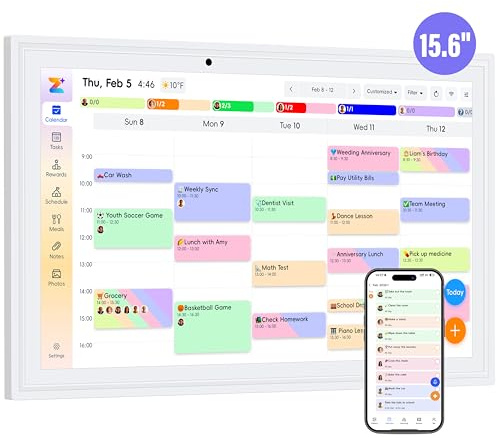 OcePor Digitaler Kalender, 39,6 cm (15,6 Zoll), elektronischer Kalender, Aufgabendiagramm, Smart-Kalender, Wand, Full HD, interaktives Touchscreen-Display für Familienzeitpläne, Aufgaben (weiß)