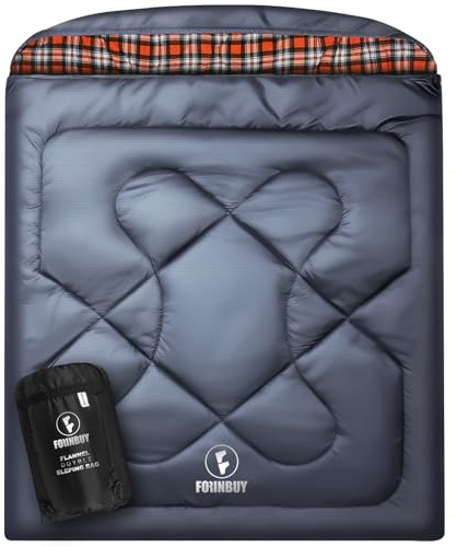 FORINBUY Flanell Doppelschlafsack,Schlafsack 2 Personen 230x160cm | 100% Baumwolle Futter,wasserabweisend,4 Jahreszeiten Deckenschlafsack, ideal für Erwachsene,Paare,Familien Camping,RV-Reisen