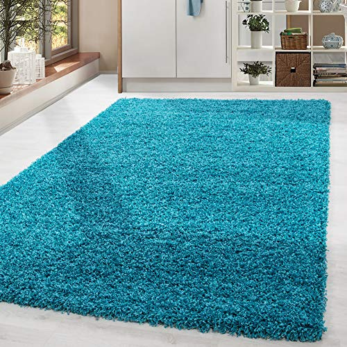 HomebyHome Shaggy Hochflor Teppich, 80x150 cm, Türkis, weich, flauschig, modern, einfarbig, Ideal für Flur oder Kinderzimmer, für Wohnzimmer Schlafzimmer Flur