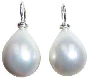 Unser absoluter Liebling: Perlen-Ohrringe Tropfen weiß Muschelkern Sterling-Silber 925-er Handarbeit Goldschmiede-Arbeit elegant klassisch stilvoll