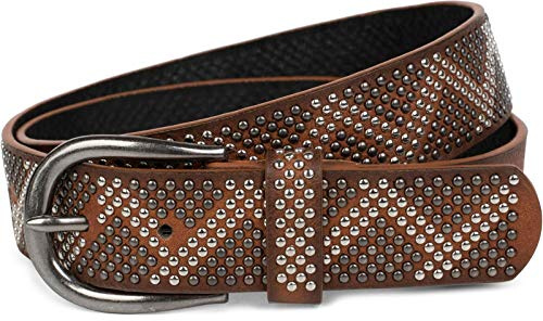 styleBREAKER cinturón de remaches con remaches bicolores en apariencia de picos, cinturón «vintage», acortable, unisex 03010069, tamaño:85cm, color:Avellana