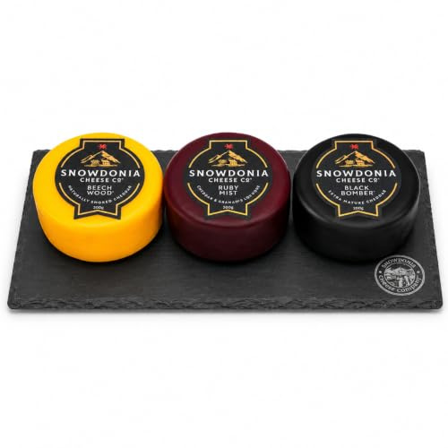 Snowdonia Cheese Company Slate Cheese Board Including Black Bomber, Beechwood & Ruby Mist 200g Truckles