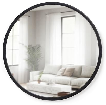 Umbra Hub runder Wandspiegel mit Gummirahmen, moderner Stil für Badezimmer, Eingangsbereich, Wohnzimmer und mehr, 61 cm, Schwarz