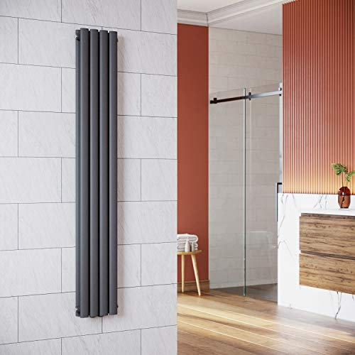Radiatore di design a pannello, con attacco centrale, tubi verticali a sezione ovoidale, a doppio strato, colore: antracite, 230 x 1600 mm
