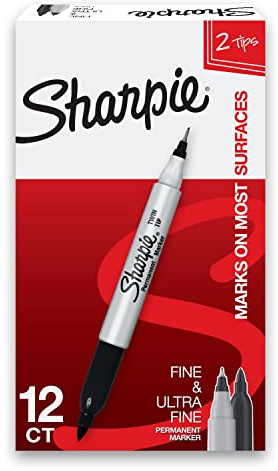 Sharpie Twin Tip Permanent Markers, Fine and Ultra Fine, Black, 12 Count