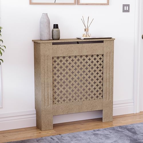 Vida Designs Oxford Cubierta de radiador Unfinished - Pequeño - Patrón Cruzado Tradicional para Mejor circulación del Calor - H82xW78xD19cm - MDF sin Pintar para salón y Pasillo