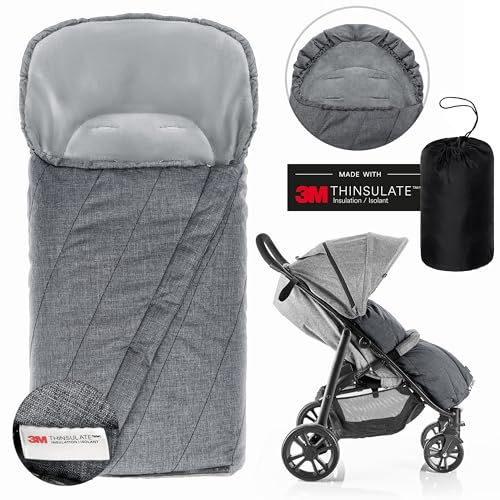 Zamboo Winter Fußsack 3M für Kinderwagen & Buggy - Leichter Universal Thermo Winterfußsack mit Warmer Thinsulate Füllung, Anti-Rutschschutz und Tasche - Grau