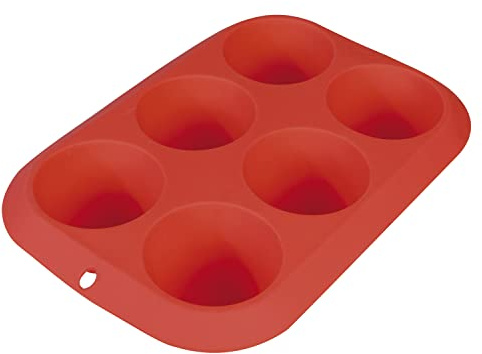 Amig - Molde de Silicona para Hornear - Bandeja de Horno Rectangular con 6 Huecos Circulares o Semiesferas - Para Cocina y Repostería - Válido para Microondas y Congelador - Color Rojo