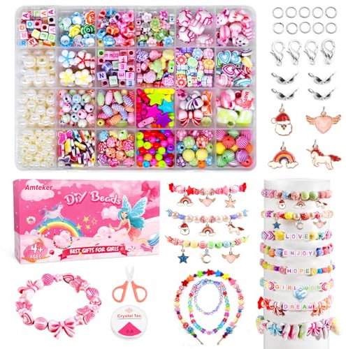Amteker Bracelet Making Kits for Girls, Jewellery Making Kit Birthday Presents Unicorn Gifts for Teenage Girls Arts Craft Kits for Kids Age 4-9, DIY Beads Friendship Bracelet Making Kit 24 Colours