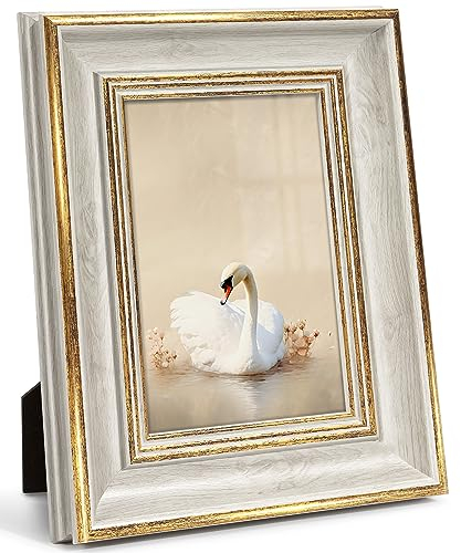 Afuly 10x15 Bilderrahmen Weiß in Gold Retro Vintage Antike Shabby Fotorahmen Tabelle Oder Wand Family Freund Frauen Mama Oma Eltern Weihnachten Geburtstag Geschenk, Wand oder Tabletop Dekor