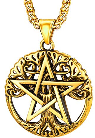 FaithHeart Collier Wicca Pendentif Pentagramme Plaqué Or, Pentacle de Protection Païen Sorcière,en Acier Inoxydable avec Chaîne Réglable,Bijoux Talisman Amulette de Protection pour Hommes et Femmes