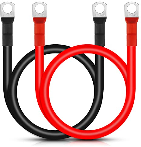 Lpluziyyds Batterie-Anschlusskabel-Set für Wechselrichter, aus Kupferdraht, 3 AWG, 12 V rotes und schwarzes Autobatterieladekabel, mit M10-Ringkabelschuhen, für LKW, Solar, Marine, 100 cm, 2 Stück