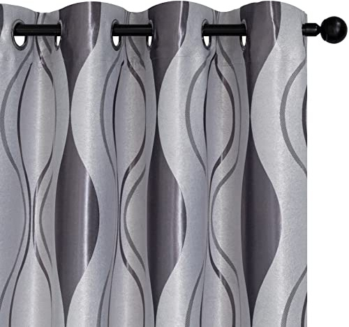 GIRASOLE HOME® Coppia Tende Jacquard Semi Oscuranti Motivo Ondulato Tenda Morbida Termica Isolante per Soggiorno Camera e Interni 2 Pannelli con Occhielli (Argento-Grigio, 140x275cm)