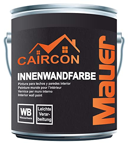 CAIRCON Innenfarbe Wandfarbe Deckenfarbe Dispersionsfarbe Innen Seidenmatt Weiß - 5L