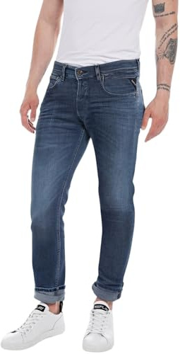 Replay Men's Grover Straight-Fit Hyperflex Hyper Cloud Jeans with Stretch, Blue (Dark Blue 007), 34W / 32L