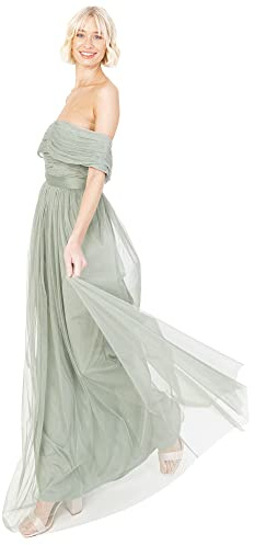 Anaya with Love Womens Ladies Maxi Dress Bardot Off Shoulder with Belt Long Empire Waist for Wedding Guest Prom Evening Gown Bridesmaid Frosty Green Size 16