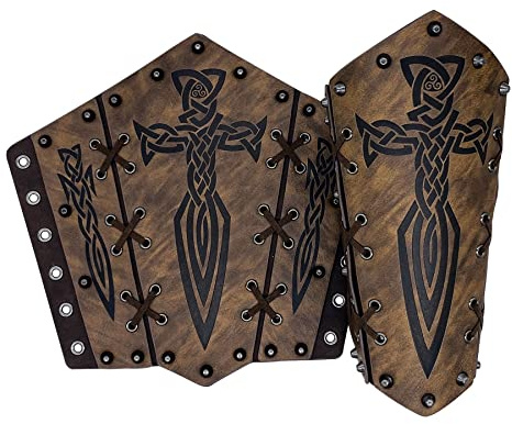 2 stycken vikingaarmskenor för män, medeltida konstläder armvärmare, retro Vambrace, bågskytte, armskydd för LARP, cosplay