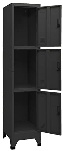 Yolola Spind Schließfachschrank Metallschrank Fächerschrank Schließfachschrank mit 3 Fächern Stahl Fächern Metallspind Umkleideschrank 38 x 45 x 180 cm Schwarz