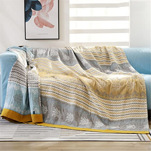 Hayisugal Tagesdecke Bettüberwurf 100% Baumwolle Boho Decke Baumwolldecke als Bett-Überwurf,Couch-Überwurf,Sofa-Überwurf,Doppelseitig Kuscheldecke, Weizenohr Gelb, 200x230cm