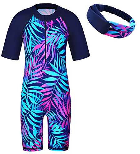 ZNYUNE Girls UV Sun Protection Swimsuit One Piece Long Sleeve UPF 50+ Sunsafe Swimwear Kids Swimming Costume with Zipper 4-12 Years