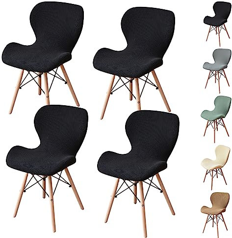 KCCRHIN Schalenstuhl Bezug Stuhlhussen 2/4/6 Er Set Stretch Moderne Stuhlüberzug Abnehmbar Waschbar Sitzbezug Für Esszimmerstühle Schwingstuhl Hochzeit Büro Bankette Partys Deko,Black 4pcs