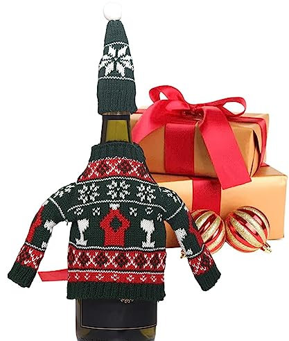 Facynde Weihnachtlicher gestrickter Weinbezug - Weinbeutel Urlaub Weinhülle Weinsack Weinverschluss Abdeckung Kühlerschutz | Kühlerschutz, Flaschenhülle, Pullover, Flaschentasche, Wein