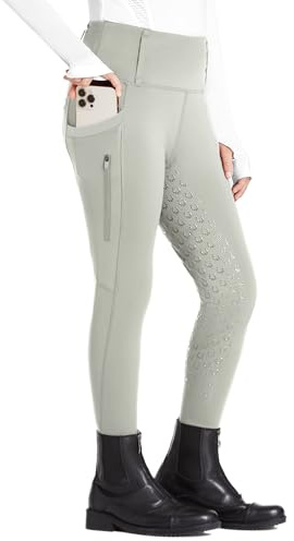 FitsT4 Sports Girls Riding Pants Full Seat High Waist Kids Equestrian Breeches Horse Schooling Tights Zipper Pockets Beige Size XS
