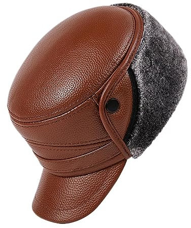 ZMNKH Leder Fliegermütze Herren Wintermütze mit Ohrenklappen,Männer Kunstfellmütze Herren Warme Trappermütze Winddicht Baseball Cap Schirmmütze