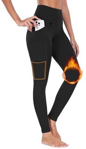 BAYGE Damen Thermo Wander Leggings Winter Hohe Taille Fleece Gefüttert Wasserdicht Blickdicht Bauchkontrolle Slim Fit Wanderhose Yogahose Radlerhose Sporthose Sweathose mit Taschen, Schwarz, M