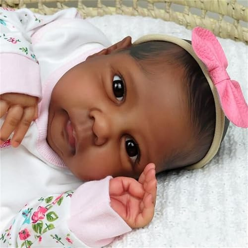 Anano Reborn Babypuppen Black Miley 50,8 cm Afroamerikaner Realistisch Neugeborenes Mädchen Puppe Weiches Gewicht Tuch Körper Geburtstag Geschenkset für Kinder ab 3 Jahren