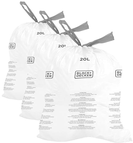 BLACK+DECKER BXBB00020E 20L Drawstring Bin Liners, 60 Pack, White