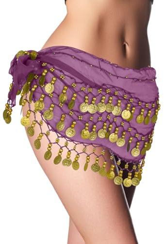 Chiffon Hüfttücher Lila Bauchtanz Hüfttuch Gürtel Rock Goldmünzen Bauchtanz Tuch Performance Kostüm Damen Mädchen Latein Yoga Belly Dancer Outfit Corgi Hundekostüm für Hunde