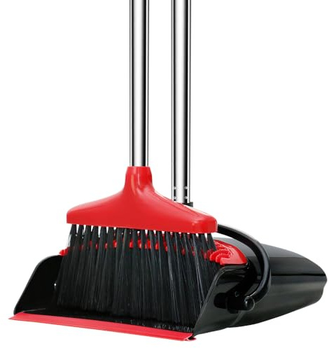JIUNENG Pelle et balayette, balayette Ensemble, Pelle et Balai avec Long Manche réglable, pour Jardin intérieur et extérieur Salon Balcon Cuisine Bureau, Noir et Rouge