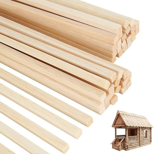 MFCGHXR 120 Stück Quadratische Balsaholz Holzdübel 25 cm in 5 mm, Naturfarbene Holzstäbchen und Holzleisten zum Basteln, Ideal für Kreative Heimwerkprojekte