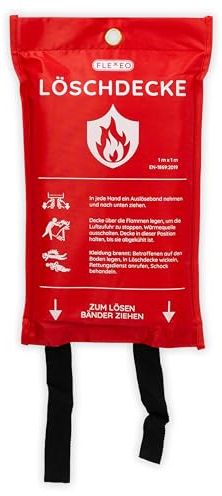 FLEXEO Coperta antincendio DIN EN 1869:2019 – 1 x 1 m – Coperta antincendio per la cucina – Coperta antincendio per una bruciatura di grasso – Fire Blanket – Coperta antincendio coperta antincendio