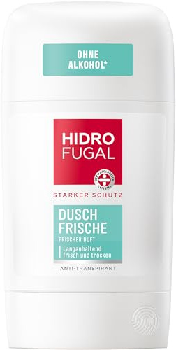 Hidrofugal DUSCH FRISCHE Stick, starkes Antitranspirant mit frischem Duft für ein „Frisch-aus-der-Dusche Gefühl, Deo Stick ohne Ethylalkohol gegen Schweiß & Körpergeruch (50 ml)