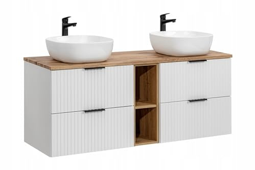 Muebles Slavic Meuble de salle de bain 2 lavabos tiroirs étagères 3 poignées couleurs 140 cm Meuble de salle de bain