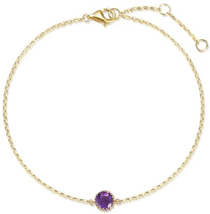FANCIME Solide 14 Karat 585 Gold Armband für Damen mit Natürlich Peridot Citrin Topas Granat Amethyst Anhänger Charm Bracelet Minimalistisch Geschenk Schmuck für Damen Mädchen