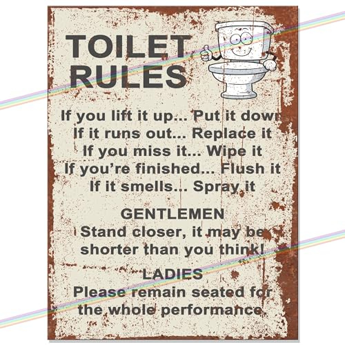 p&p homeware Toilet Rules Funny Metal Bar Signs Father's Day Present Bar Accessories Home Pub Outdoor Garden Bar Garage Retro Vintage Wall Plaque Man Cave Gift Memorabilia 20cm x 15cm